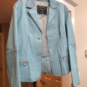 Brand new powder blue leather jacket
